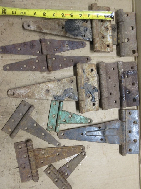 12 rustic old barn door hinges 10 T & 2 strap hinges & screws, gate hardware