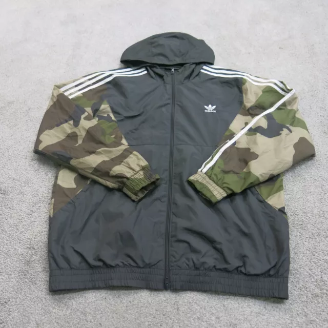 Adidas Mens Camouflage Track Hoodie Jacket Long Sleeve 3 Striped Gray SZ XL