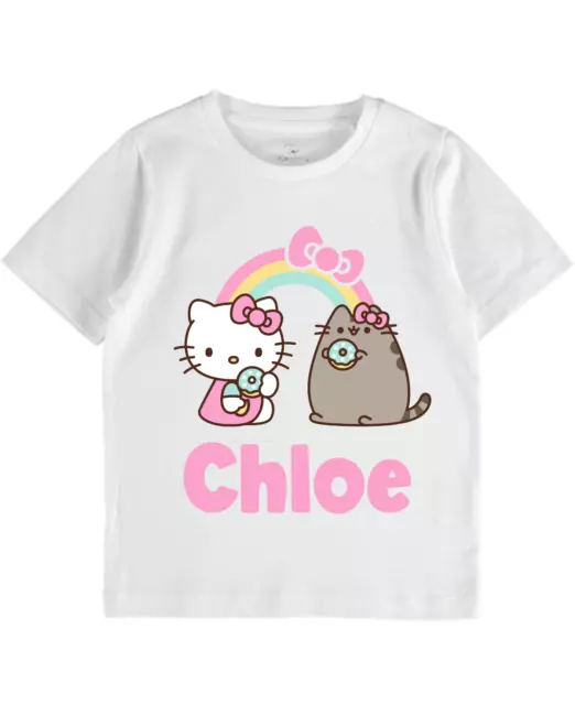 Personalised T Shirt Pusheen Hello Kitty Girls Toddler Baby Clothes Tops