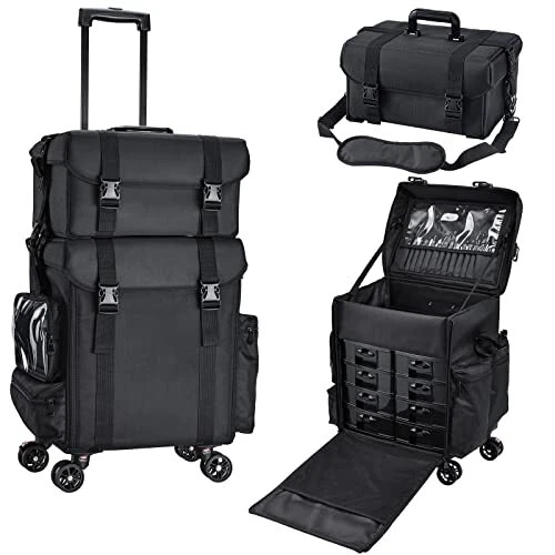 Professional Rolling Makeup Case Soft Sided Cosmetology Extra Large 2 in 1 Set