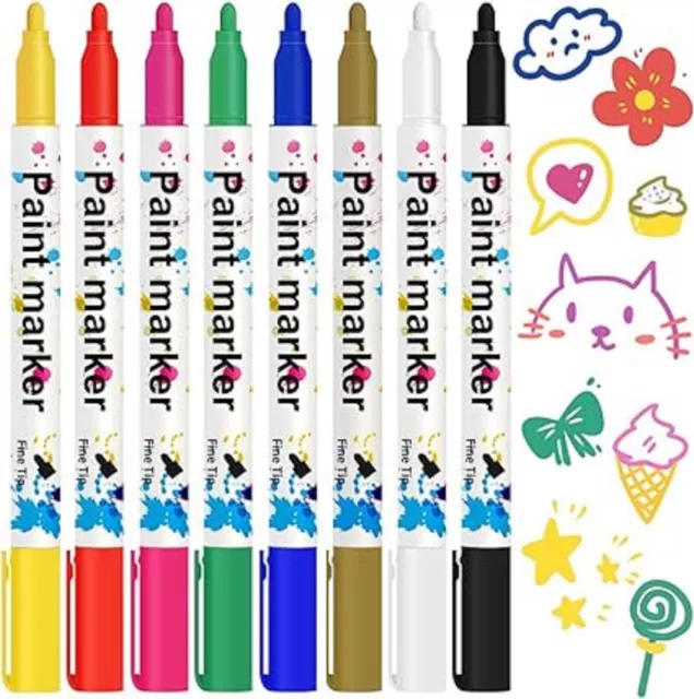 8PCS Paint Markers Set Oil Based for Metal Mix Permanent Colored Pen Fine Point