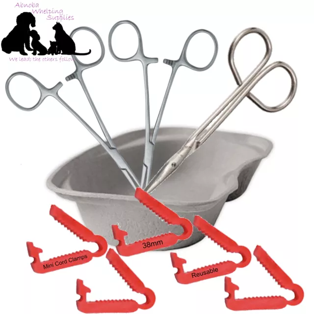 Puppy Dog Kitten Whelping Kit - Mini Reusable Cord Clamps Forceps Scissors Dish