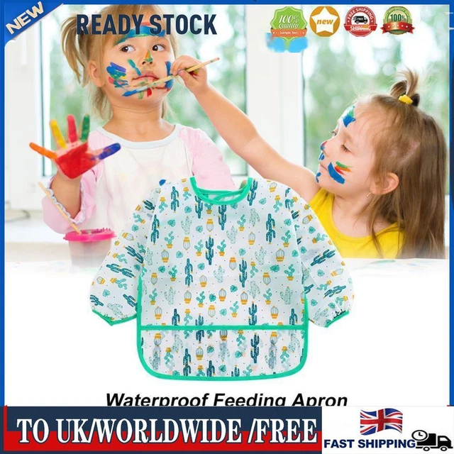 Baby Feeding Bibs Kids Waterproof Long Sleeve Coverall (4-6Years Cactus)