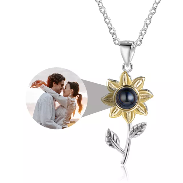 Personalize 925 Silver Women Sunflower Projection Photo Necklace Mother Mom Gift