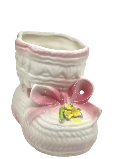Vintage Baby Bootie Planter Vase Pink Ceramic Nursery Decor