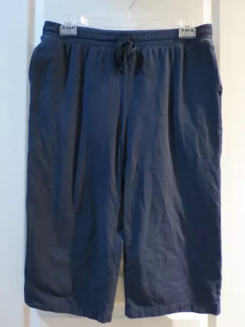 Karen Scott Cotton Knit Elastic Waist Wide Leg Blue Cropped Pants w/ Pockets L