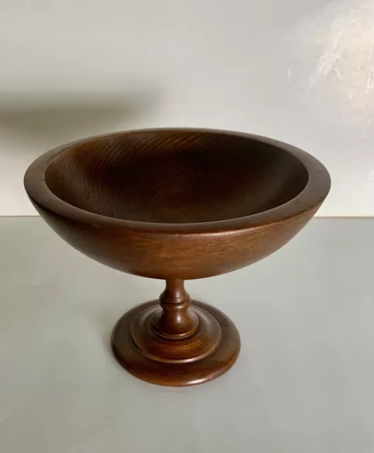 Vintage Turned Wood Pedestal Fruit Bowl Walnut-Farmhouse-Boho- Mid Century