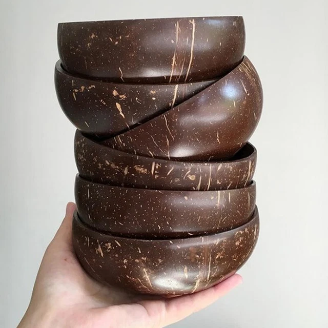 Juego de cucharas con cáscara de coco natural tazones creativos de coco ensalada de frutas --OY Y4