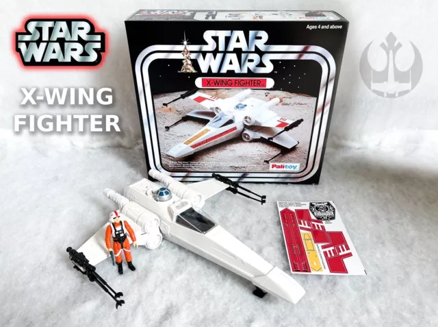 Vintage Star Wars X-Wing Fighter Palitoy + Repro Box + Luke Skywalker Pilot