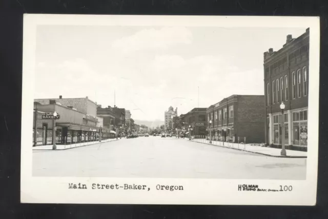 Rppc Baker Oregon Downtown Main Street Scene Old Cars Real Photo Postcard