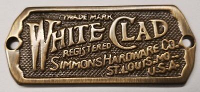 Antique Brass - Cast White Clad Ice Box Name Plate nameplate refrigerator Sim...