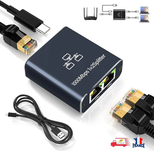 SWITCH ETHERNET 1 à 2 1000Mbps Switch RJ45 Multiprise RJ45 Gigabit ...