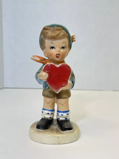 Hummel Style Figurine Boy With Heart Hand Painted ART Japan Valentines Rare HTF