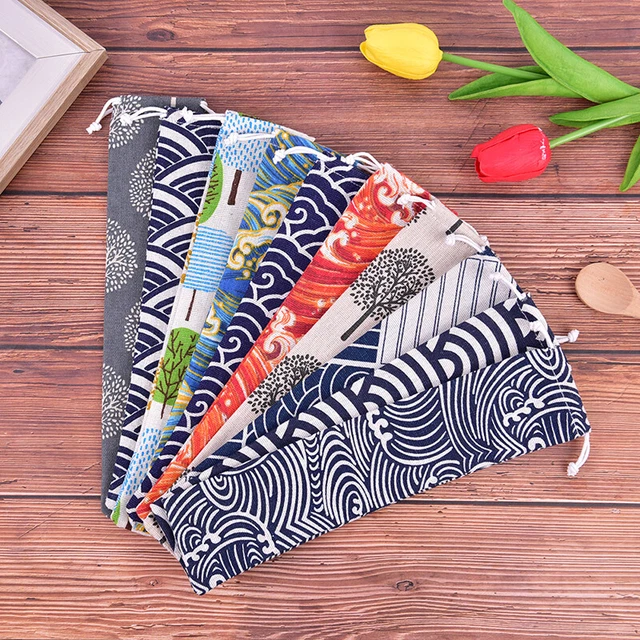 Custodia posate borsa con cordino borsa portatile stoviglie cotone lino cucchiaio da viaggio Sg