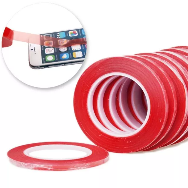 Double Sided Tape, PET Acrylic Two Sided Adhesive Sticker Red Liner Clear Tape