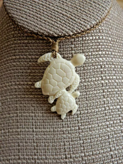 Hawaiian Buffalo Bone Turtle Pendant Necklace Choker - Hand Carved Mother Turtle 3