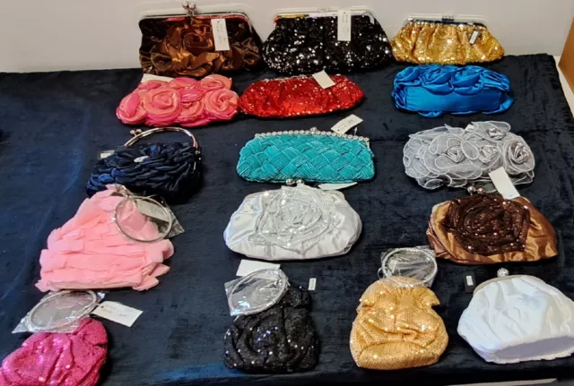 LIQUIDATION LOT OF 16 Silk Purse Bags Party Cocktail Wedding Clutches Bags Read+