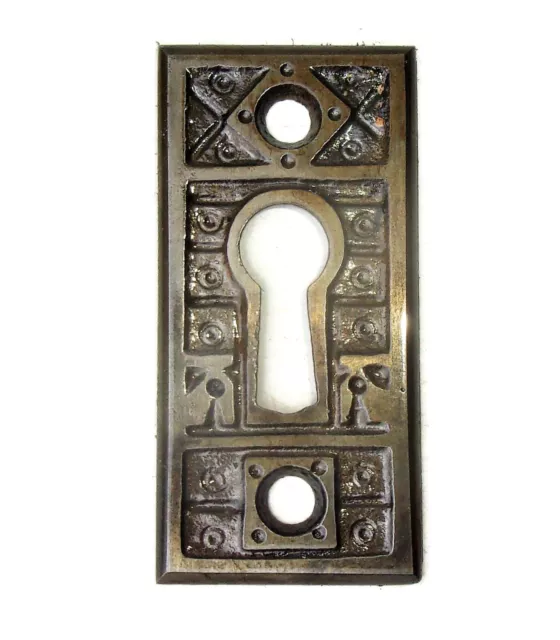 One Antique Victorian Eastlake Cast Iron Ornate Key Hole Plate Cover Escutcheon