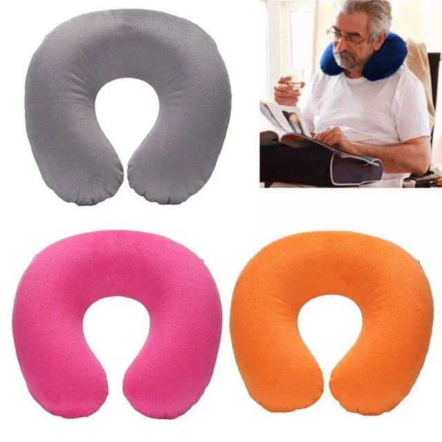 U-shaped Travel Pillow Flight Office Inflatable Neck Pillow Short Plush Cover