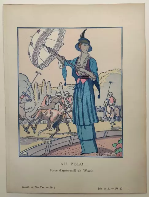 Au Polo, Maurice Taquoy, Pochoir Original De 1913, Gazette Du Bon Ton