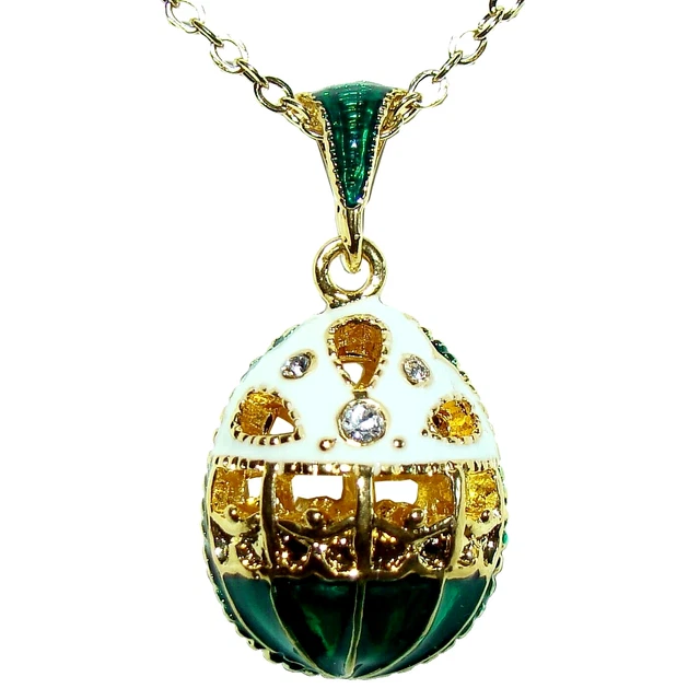 Pendentif œuf Fabergé Style Russe - Ruban Vert, émail Et Alliage - Fantaisie Femme