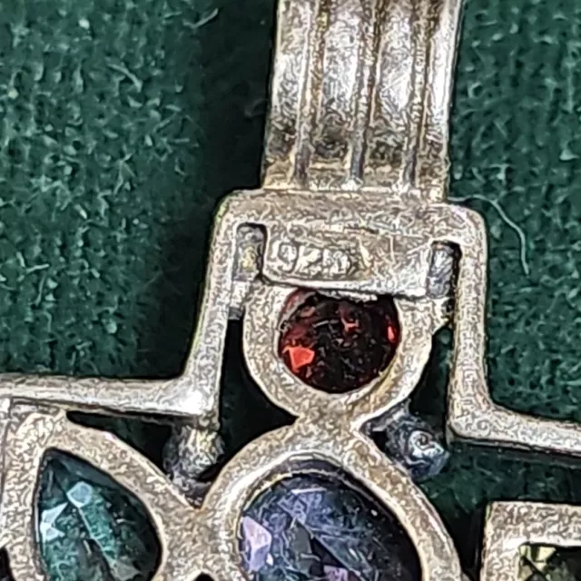 VINTAGE STERLING SILVER 925 Multi stone Cross Necklace Pendant 6.6g ...