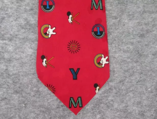 Vintage The Disney Store Mickey Mouse Tie Red 100% Silk Spellout RN #73469