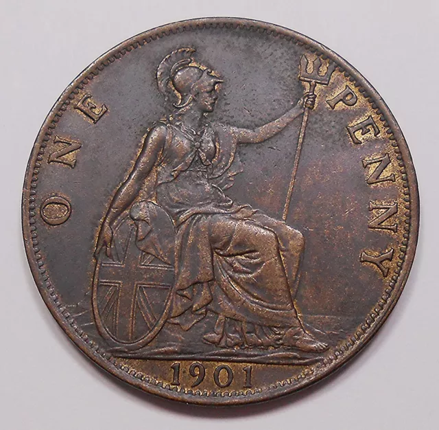 Great Britain 1901 Penny XF-AU HIGH Grade Lustrous BEAUTY Last Victoria UK Coin