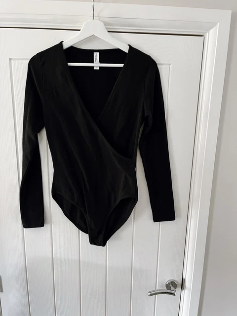American Apparel Long Sleeve Plunge Cotton Spandex Black Bodysuit - Size Medium American Apparel Long Sleeve Plunge Cotton Spandex Black Bodysuit - Size Medium