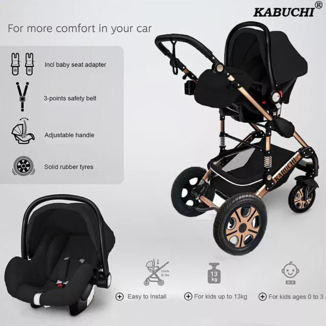 3 in 1 Pram Newborn Baby Buggy Set Travel System with Car Seat Folding Pushchair