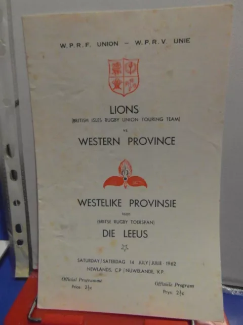 1962 Western Province   V British Lions   Programme