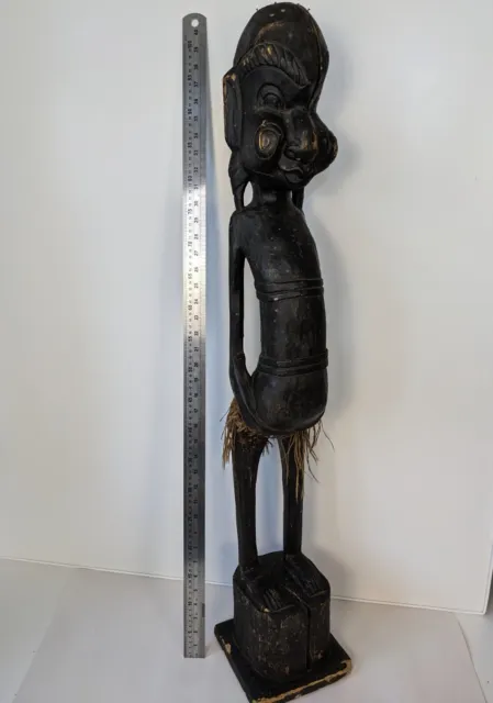 Antigua Figura de Guerrero Tribal Africano de Madera Tallada a Mano Escultura Grande 40 in