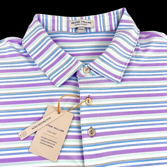 Peter Millar Crown Sport Summer Comfort Performance Striped Polo Shirt Large