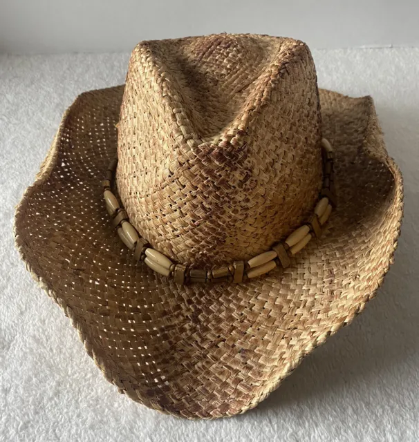 Cowgirl Hat Womens Straw Natural Beaded Band Western Boho Festival Concert Hat