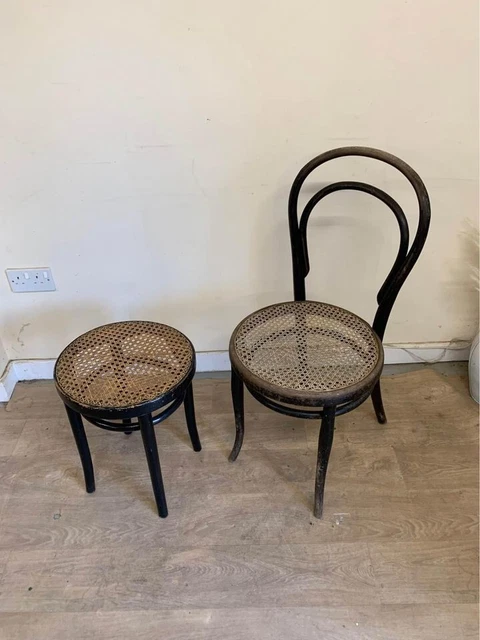 Thonet ebonised bentwood chair with stool