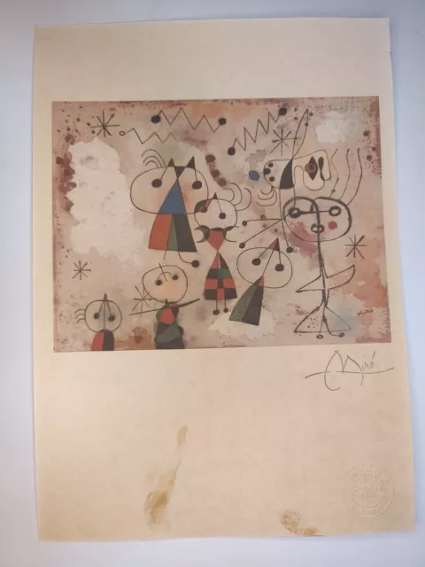 Joan Miro Handsigned Print Poster Litograph with Stamps on the Back