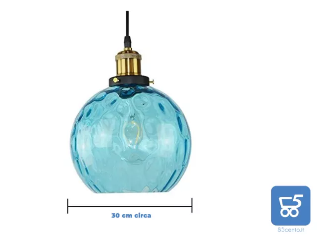 Lampadario Lampada a Sospensione in Vetro Design Industriale E27 Colore Blu 30cm 3