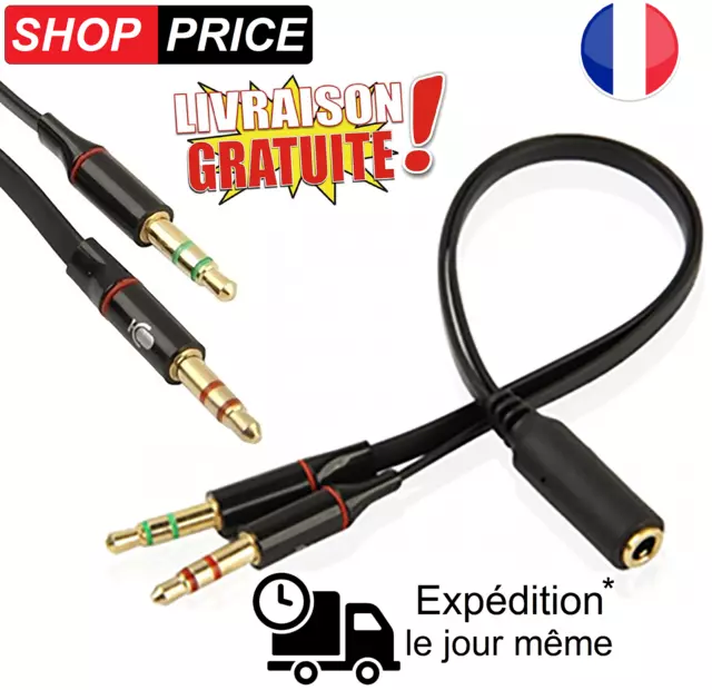 Cable adaptateur casque PC micro smartphone 3.5mm Jack femelle/Double 3.5 mal