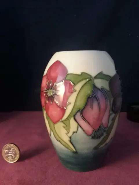 Schöne Moorcroft Keramik grobe Hellebore Muster Vase Rachel Bishop MCC 1995
