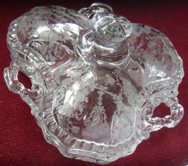 Cambridge Glass Etched ROSEPOINT 8" 3 Part Section 3 Handled Relish Candy Dish