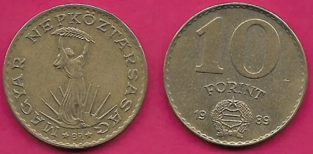 Hungary 10 Forint 1989-Bp Vf-Xf Strobl Monument,Small Shield Below Denomination