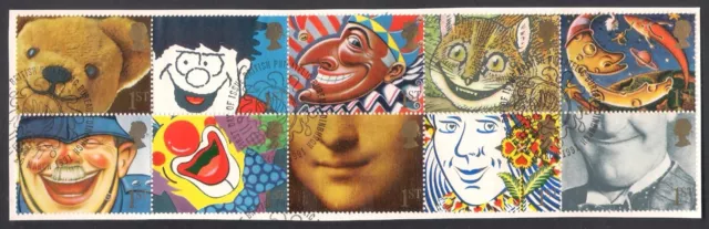 GB 1991 sg1550-59 Greetings Stamps Smiles (1st) Set Block Fine Used On Piece