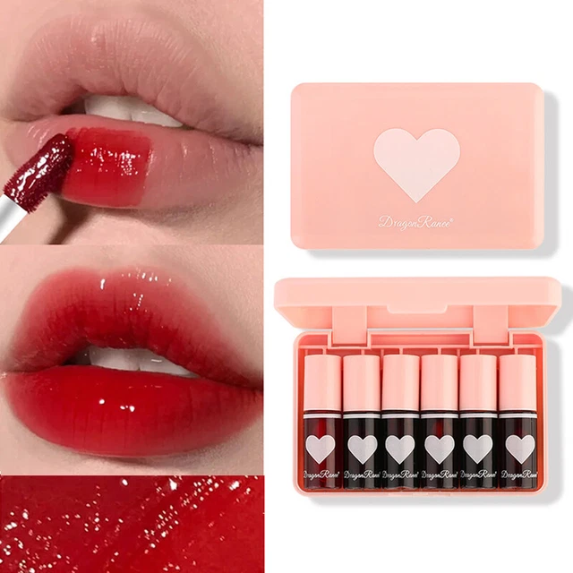 Lápiz labial esmaltado de larga duración tinte líquido 6 piezas juego de brillo labial ❉���