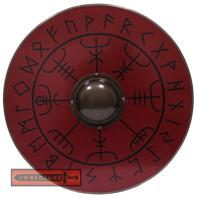 Round Runes VIKING RUNES HELM of Awe Aegishjalmur Norse Pattern Wooden Round Shield ...
