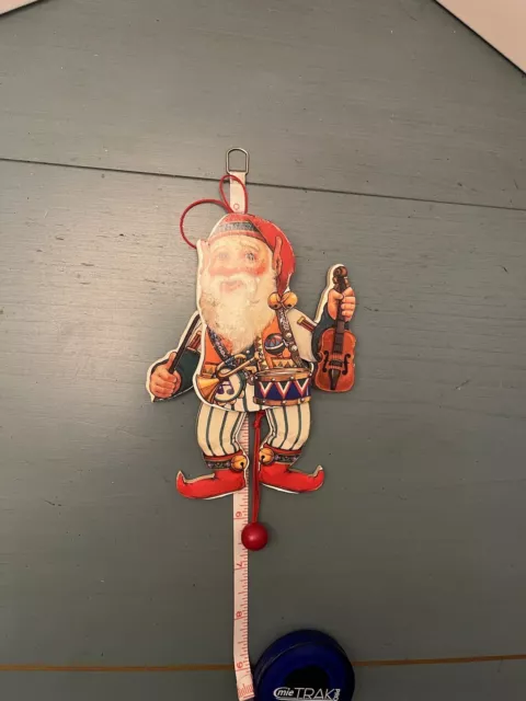 Vintage Wood Pull String Toy Elf Ornament Playing Violin Christmas