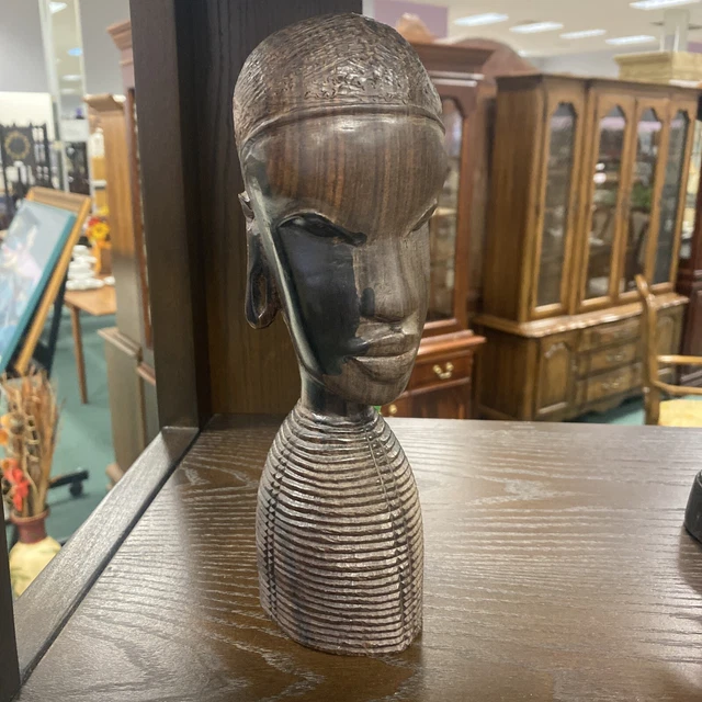 Vintage Hand Carved Ebony Wood African Woman Sculpture, 9 inches tall - Tanzania