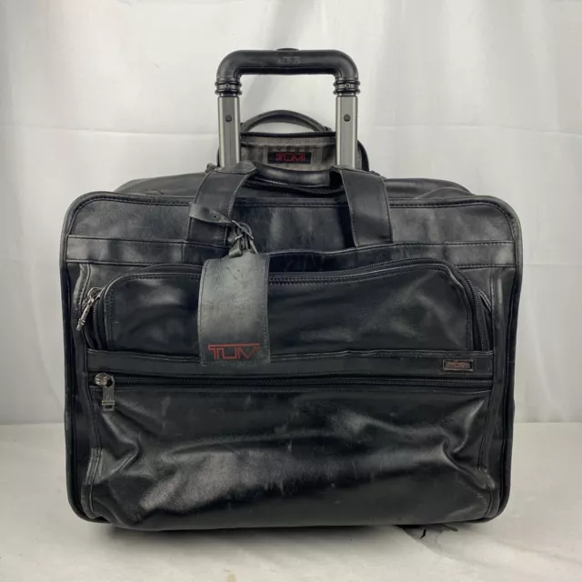 Tumi Black Leather ZipPocket Ballistic Rolling Wheeled Carry On Laptop Briefcase