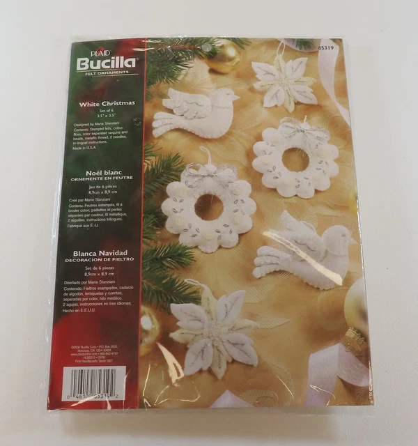 Juego de 6 adornos de fieltro blanco de Navidad BUCILLA 3,5"" x 3,5"" cada uno (68)