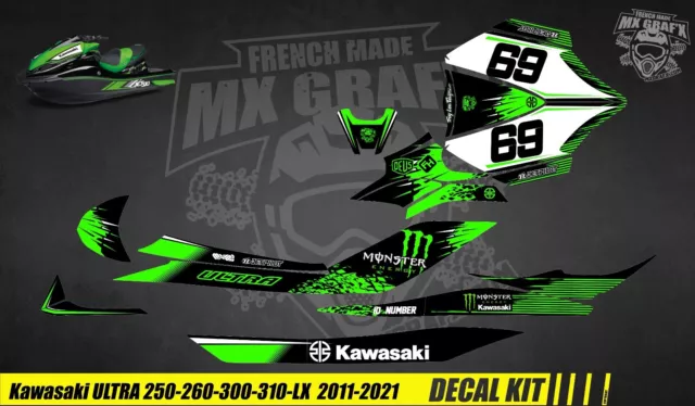 Kit Déco / Decal Kit Jet Ski Kawasaki Ultra 250-260-300-310-Lx - Monster Green