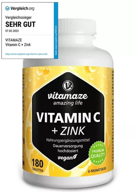 (84,18€/kg) Vitamin C hochdosiert 1000 mg Tabletten + Hagebutte + Zink vegan